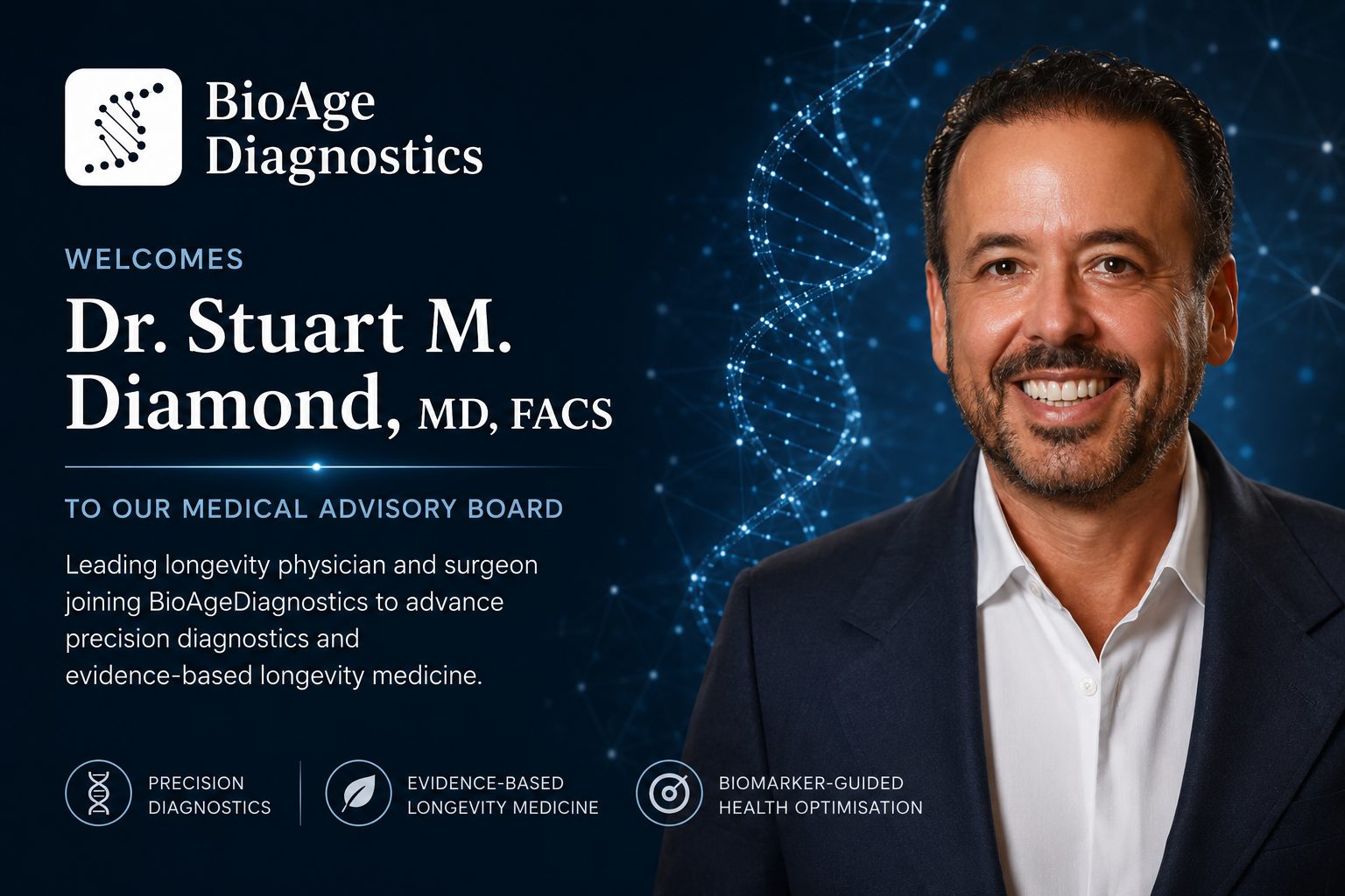 Leading Longevity Physician Dr. Stuart M. Diamond Joins BioAgeDiagnostics Medical Advisory Board